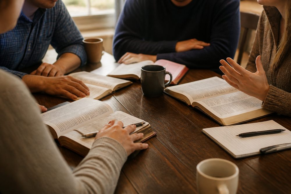 Grupo estudiando la Biblia en comunidad